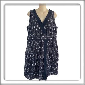 J. Crew Ikat Faux Wrap Lined Dress V- Neck Sleeveless Pockets Navy Size 12